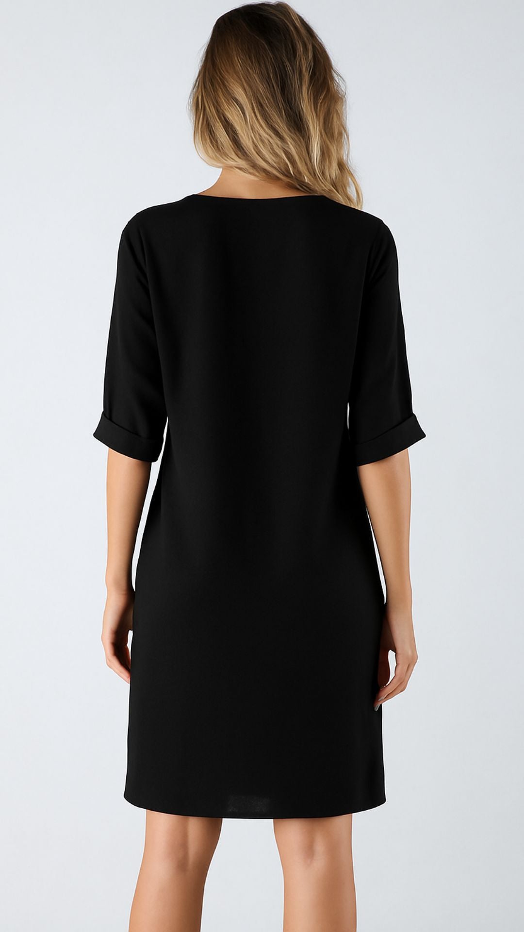 Liora | Women’s Elegant V-Neck Black Shift Dress