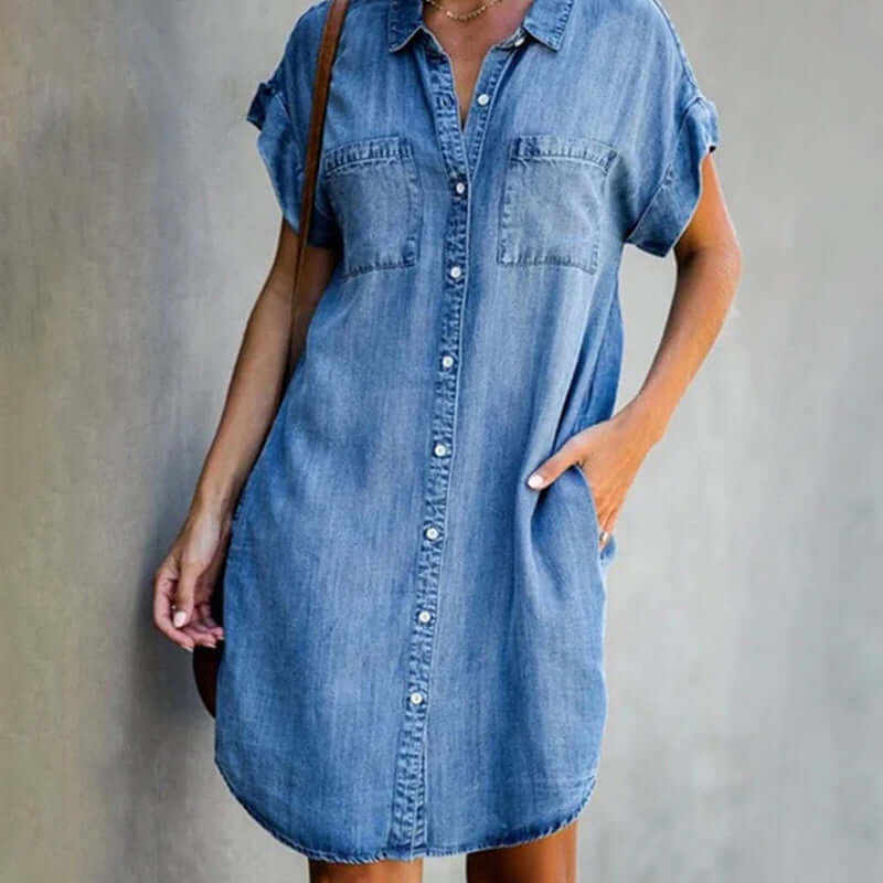 Valerie - Elegant denim dress with belly cover