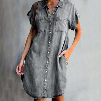 Valerie - Elegant denim dress with belly cover