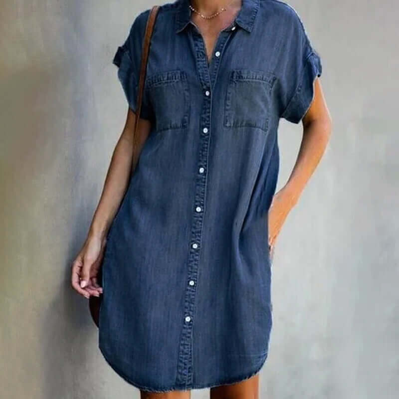 Valerie - Elegant denim dress with belly cover