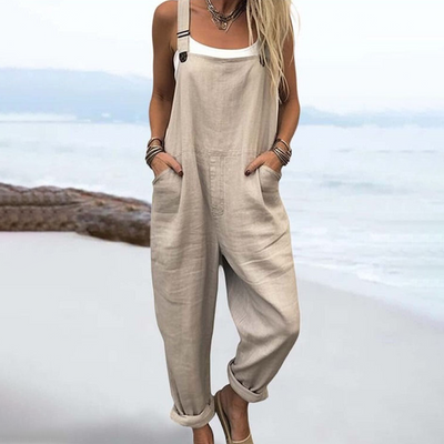 Khaki Plain Sleeveless Jumpsuit