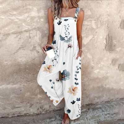 Breezy Plant Print Sleeveless Jumpsuit