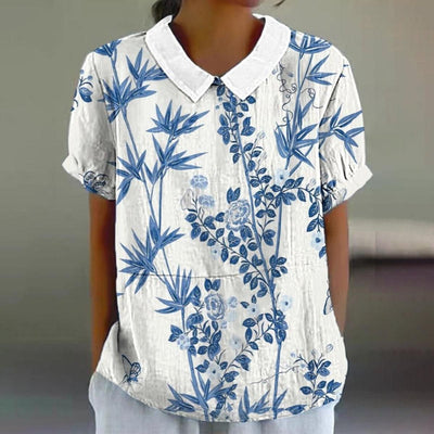 Blue Short Sleeve Floral Print Top