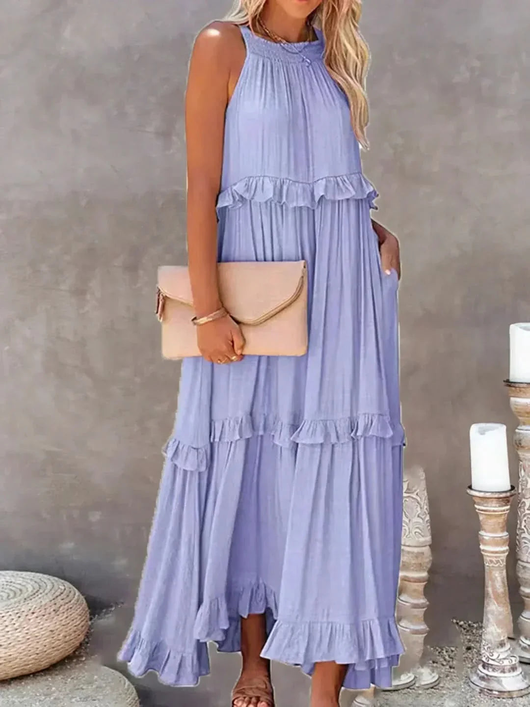 Meara | Halter Ruffle Maxi Dress