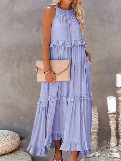 Meara | Halter Ruffle Maxi Dress