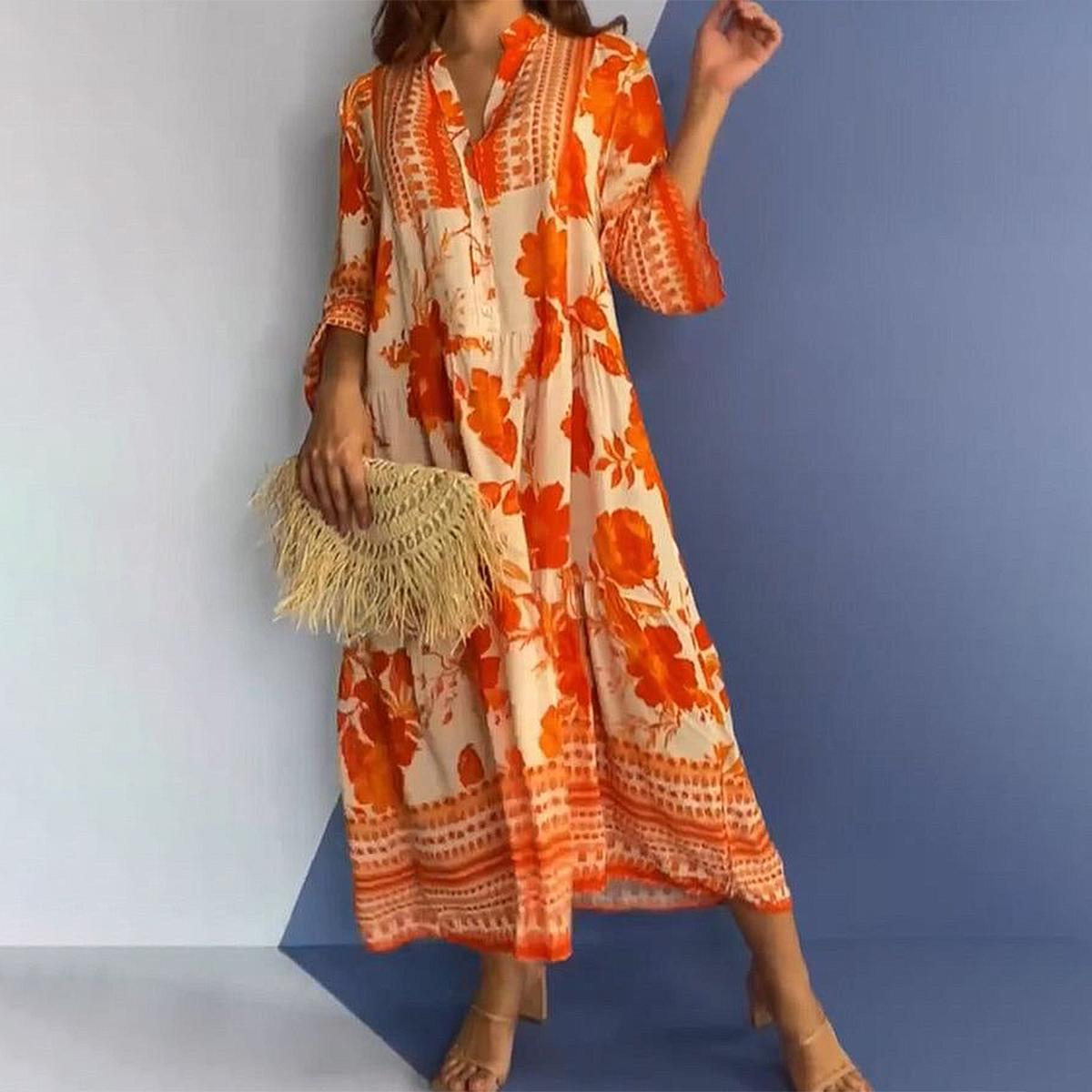 Bright Orange V-Neck Maxi Dress