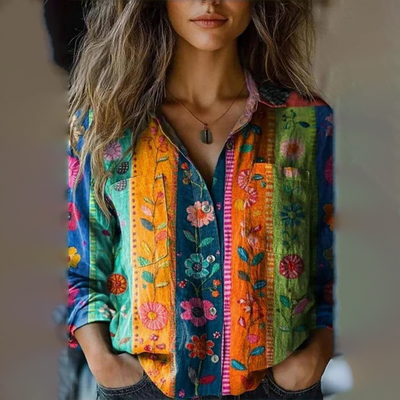 Unique Floral Print Collared Shirt