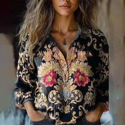 Stunning Collared Floral Print Long Sleeve Shirt