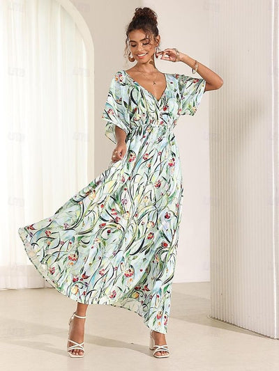 Fresh Green Short Sleeve Maxi Dress