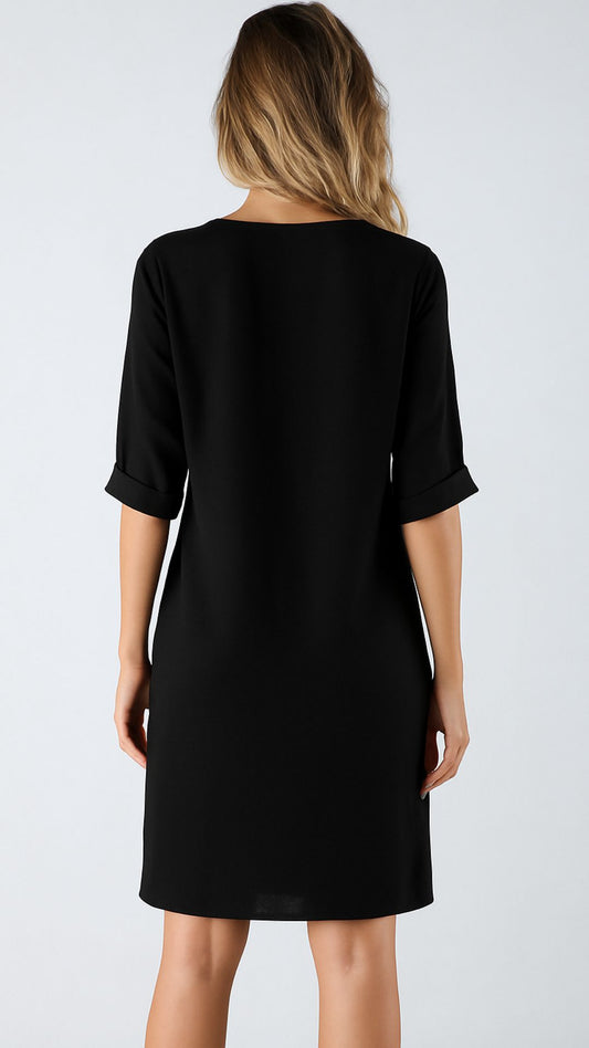 Liora | Women’s Elegant V-Neck Black Shift Dress
