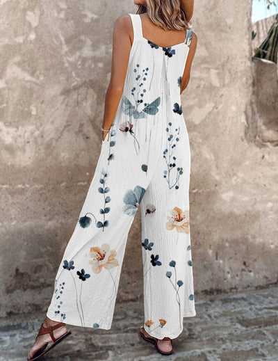 Breezy Plant Print Sleeveless Jumpsuit