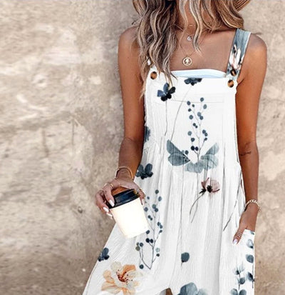 Breezy Plant Print Sleeveless Jumpsuit