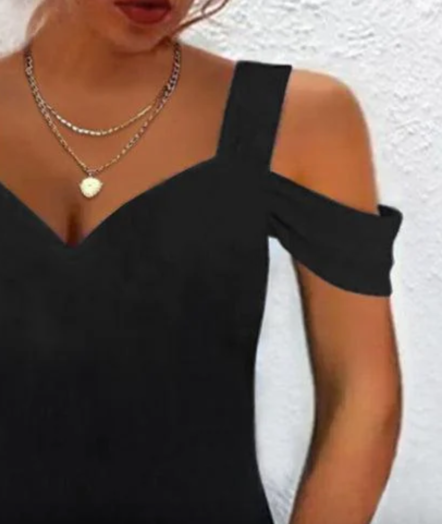 Cool Black Plain Strap Mini Dress