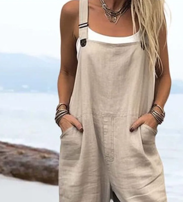 Khaki Plain Sleeveless Jumpsuit