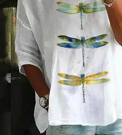 Unique Dragonfly Print Round Neck Top