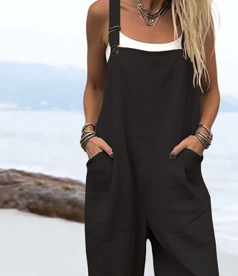 Black Plain Sleeveless Strap Jumpsuit