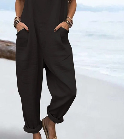 Black Plain Sleeveless Strap Jumpsuit