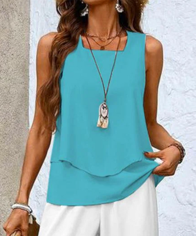 Fresh Blue Sleeveless Two Piece Set