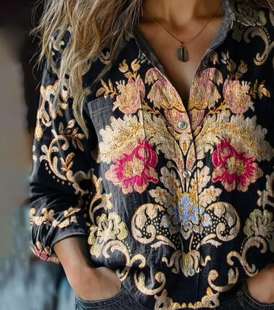 Stunning Collared Floral Print Long Sleeve Shirt