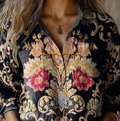 Stunning Collared Floral Print Long Sleeve Shirt