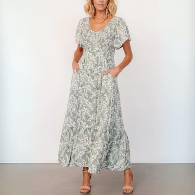 Popular Short Sleeve V-Neck Maxi Dress