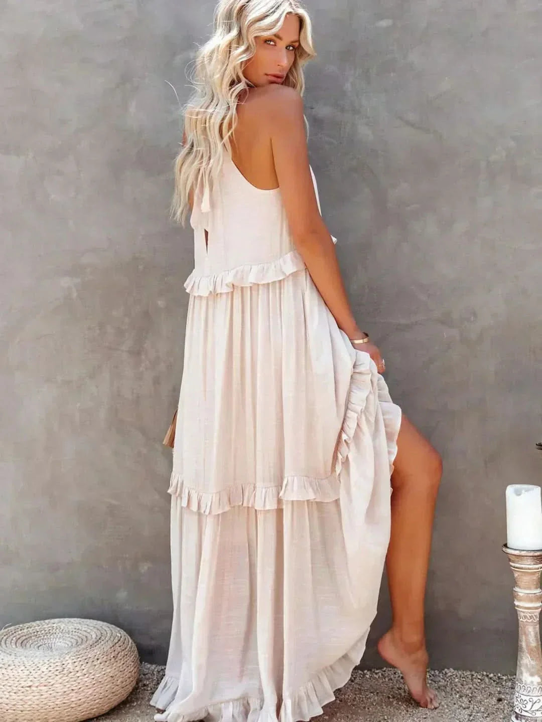 Meara | Halter Ruffle Maxi Dress