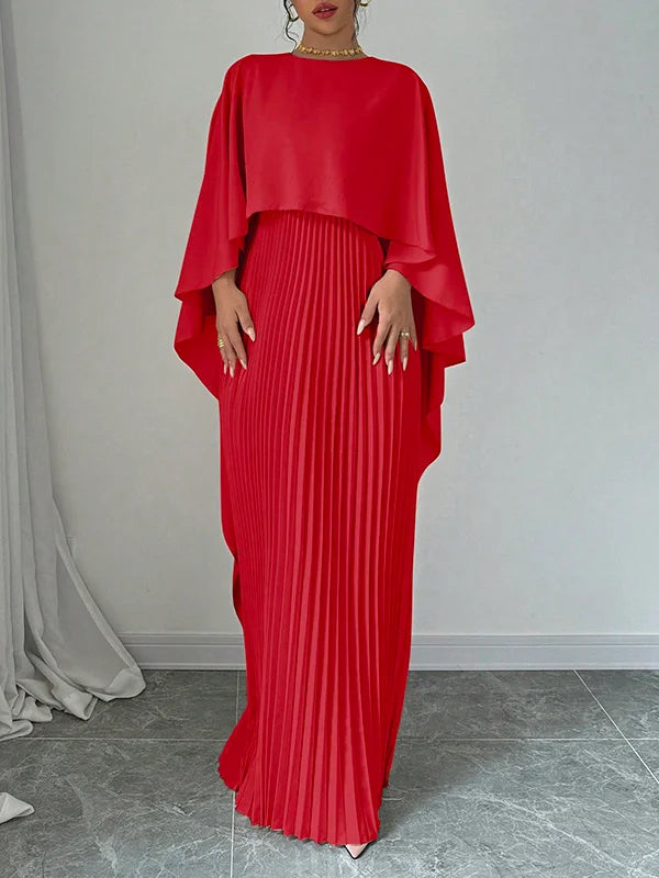 Celine™ | Pleated Cape Maxi Dress