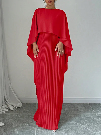 Celine™ | Pleated Cape Maxi Dress