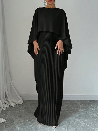 Celine™ | Pleated Cape Maxi Dress