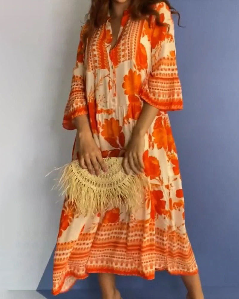 Bright Orange V-Neck Maxi Dress