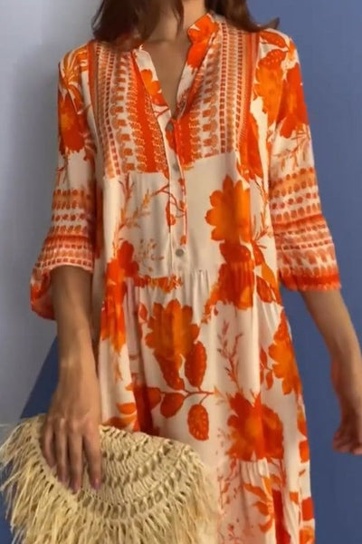 Bright Orange V-Neck Maxi Dress