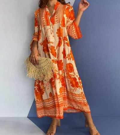 Bright Orange V-Neck Maxi Dress