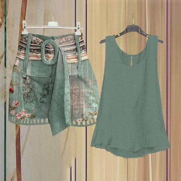 Fresh Sleeveless Green Two Piece Set