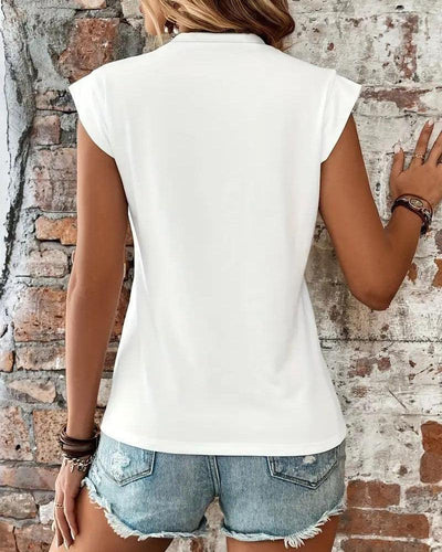 Groovy White Round Neck Top