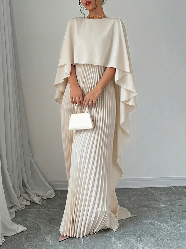 Celine™ | Pleated Cape Maxi Dress