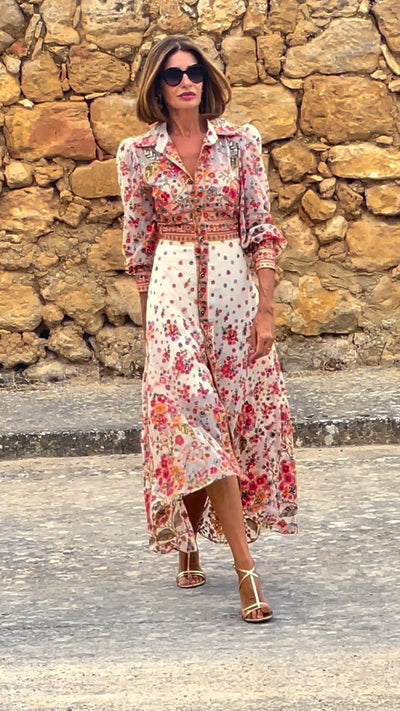 Elegant Floral Print Collared Maxi Dress