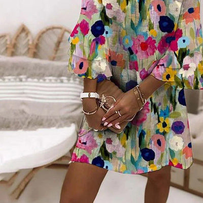 Romantic Floral Print V-Neck Mini Dress