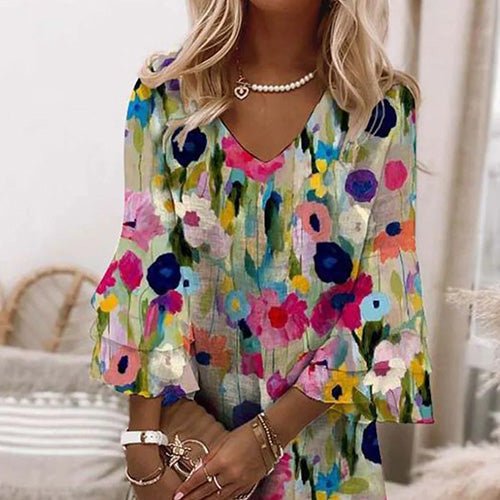 Romantic Floral Print V-Neck Mini Dress