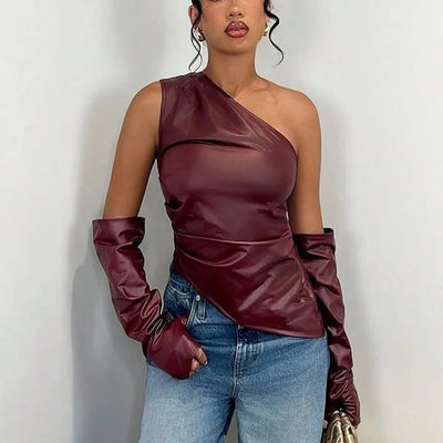 One Shoulder Leather Vest