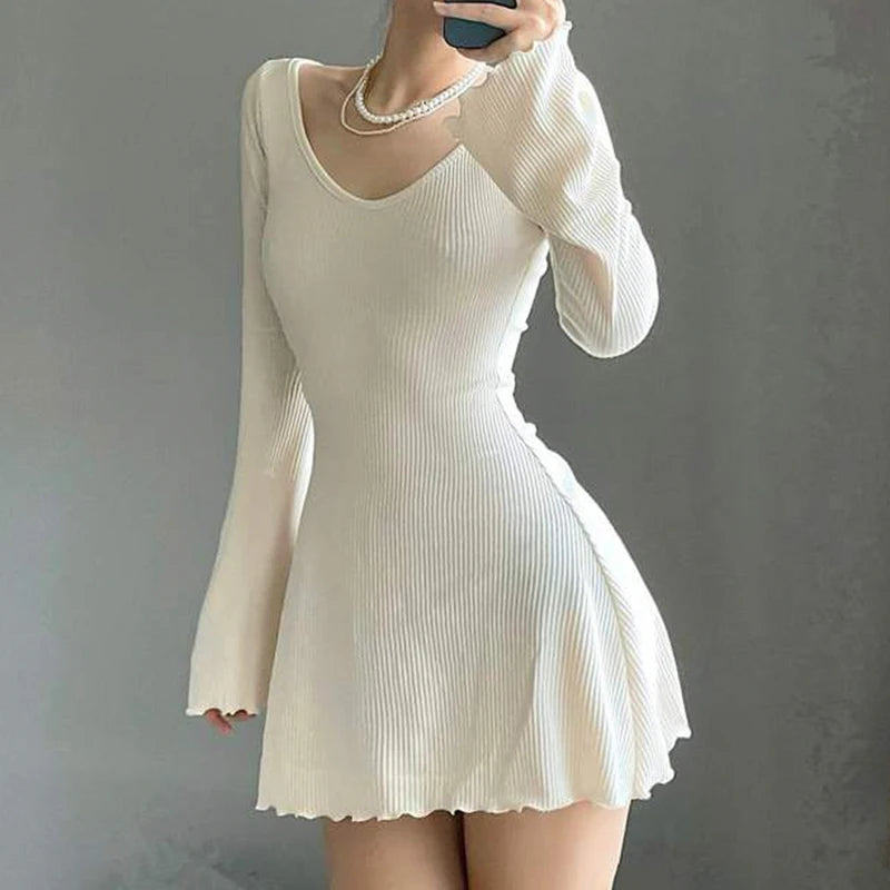 Elsa-Elegant Ribbed Knit Mini Dress