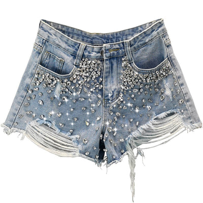 Ripped Wide-Leg Denim Shorts