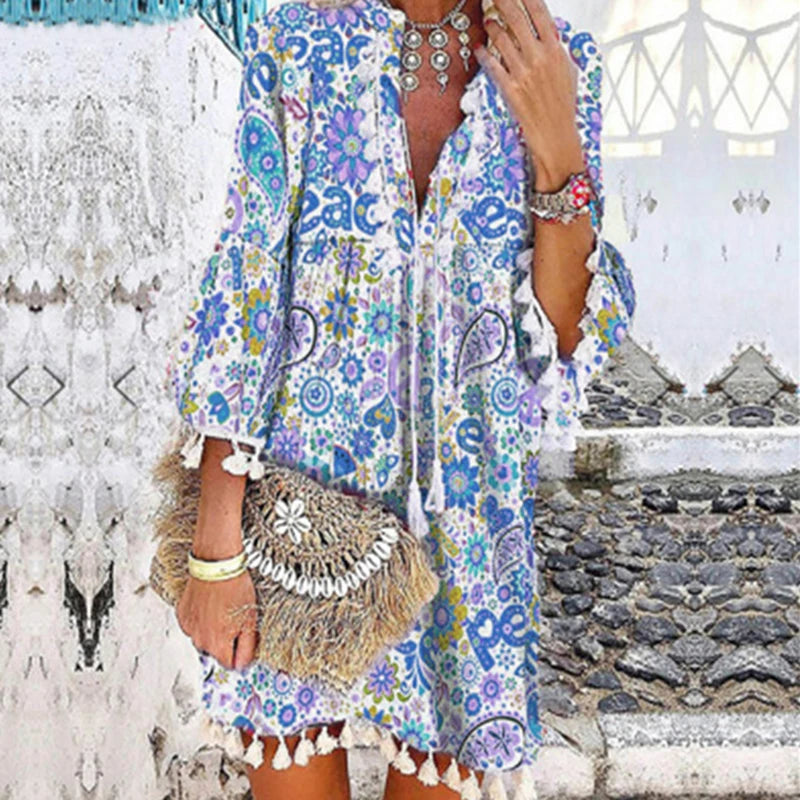 Marbella Boho Chic Tassel Mini Dress