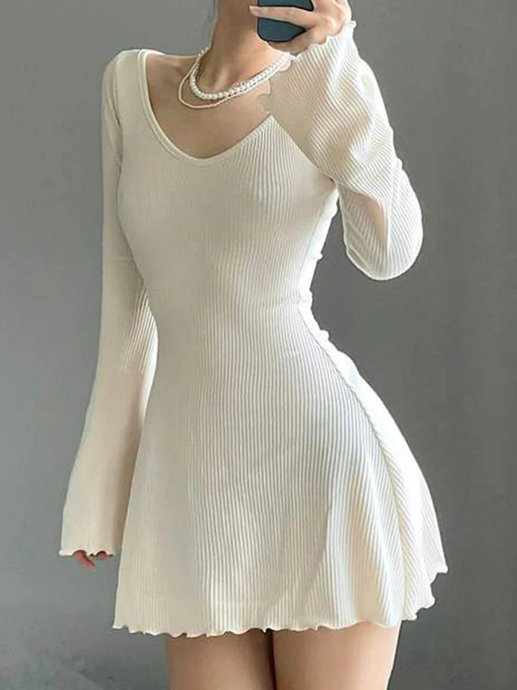 Elsa-Elegant Ribbed Knit Mini Dress