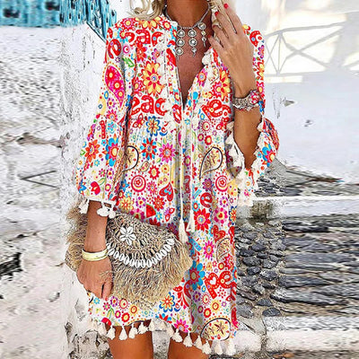 Marbella Boho Chic Tassel Mini Dress