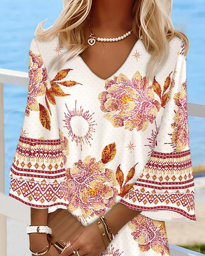 Unique Floral Print Long Sleeve Mini Dress