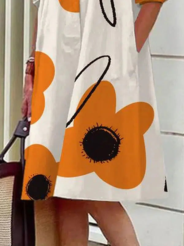 Youthful Orange Floral Print Mini Dress