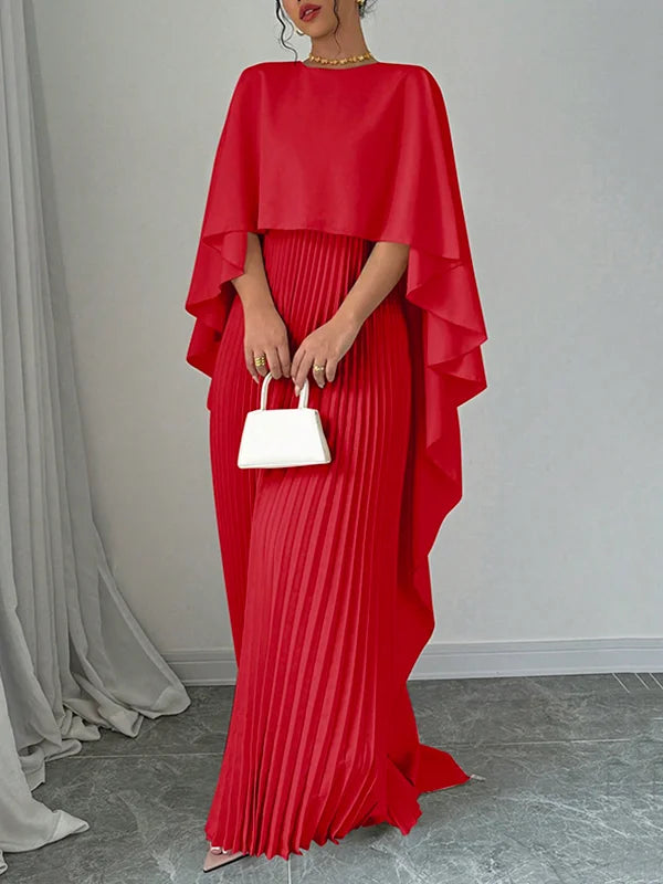 Celine™ | Pleated Cape Maxi Dress