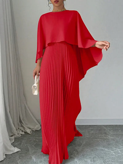 Celine™ | Pleated Cape Maxi Dress