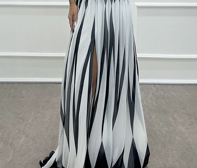 Classy One Shoulder Striped Print Maxi Dress