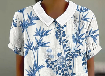 Blue Short Sleeve Floral Print Top